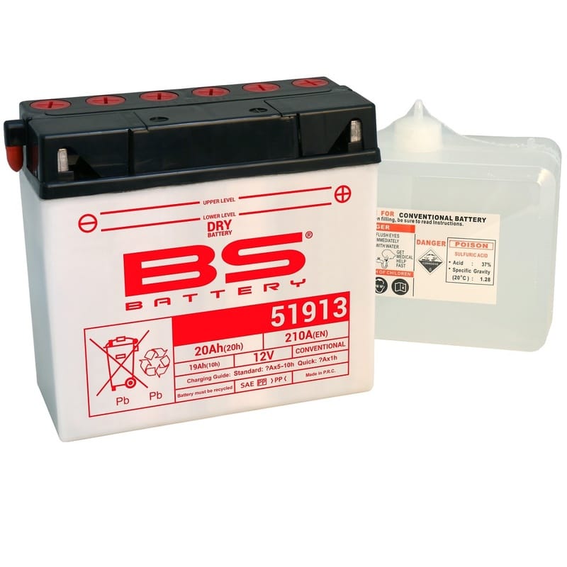 BS BATTERY Accu Conventioneel met zuurpakket - 51913 (12C16A-3A) 310542 BS BATTERY Accu Onderhoudsvrij met zuurpakket – BT7B-BS 300626