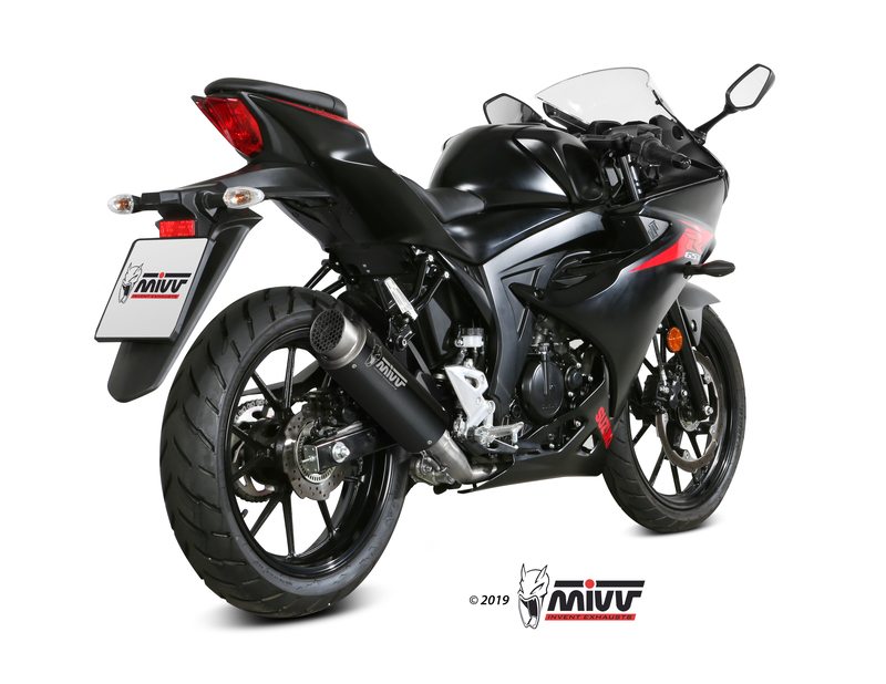 MIVV GP PRO Compleet uitlaatsysteem - Suzuki GSX-S 125 S.055.LXBP Complete MIVV lijn Urban RVS/RVS geluiddemper/zwarte ABS eindkap Honda SH300 C.HO.0007.K