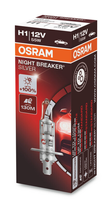OSRAM Night Breaker Silver Bulb H1 12V /55W - X1 64150NBS-01B OSRAM Super Bright Bulb H1 12V/55W – X1 62200SBP
